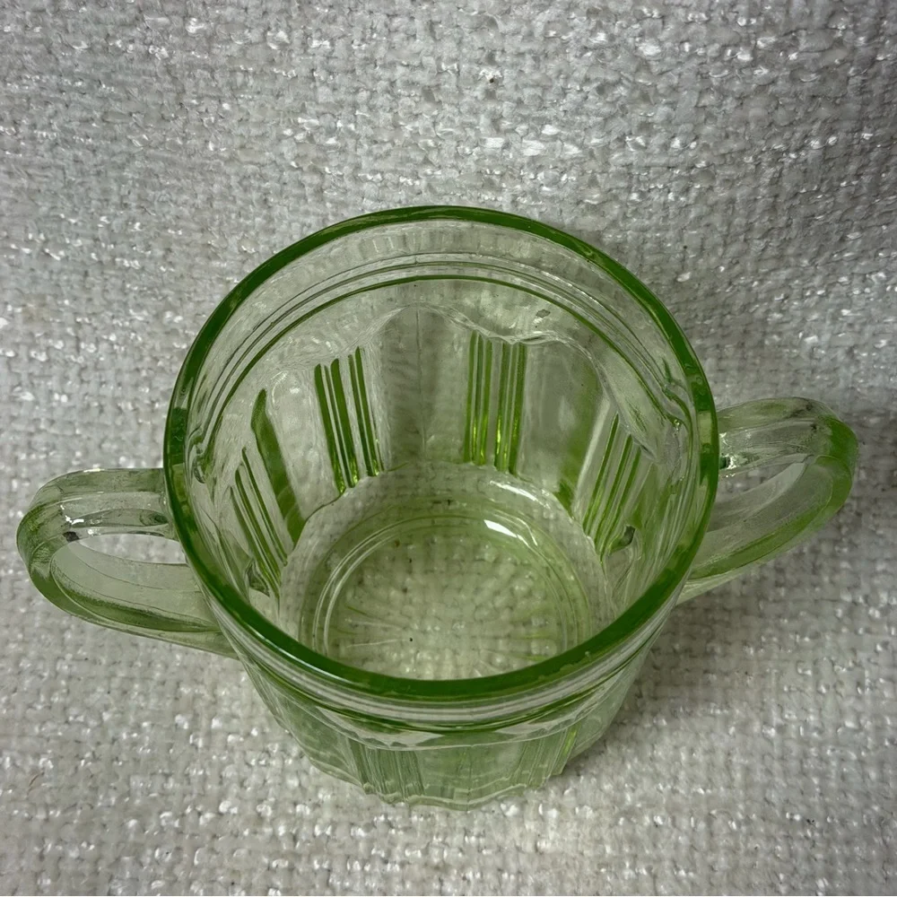 Antique Uranium Glass-Colonial Green Open Sugar by Anchor Hocking